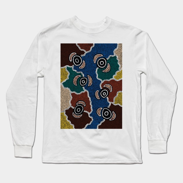 Aboriginal Art - Riverside Dreaming Long Sleeve T-Shirt by hogartharts